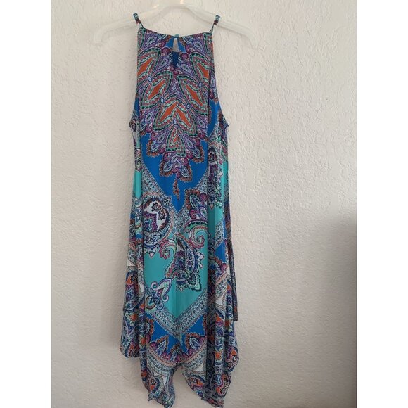 Established 1962 Halter Turquoise Paisley handkerchief Boho flared Size 6 - Picture 1 of 6